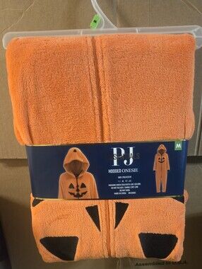 Essentials Orange Hooded Kids Onesie Pajamas with Jack-O'-Lantern Face